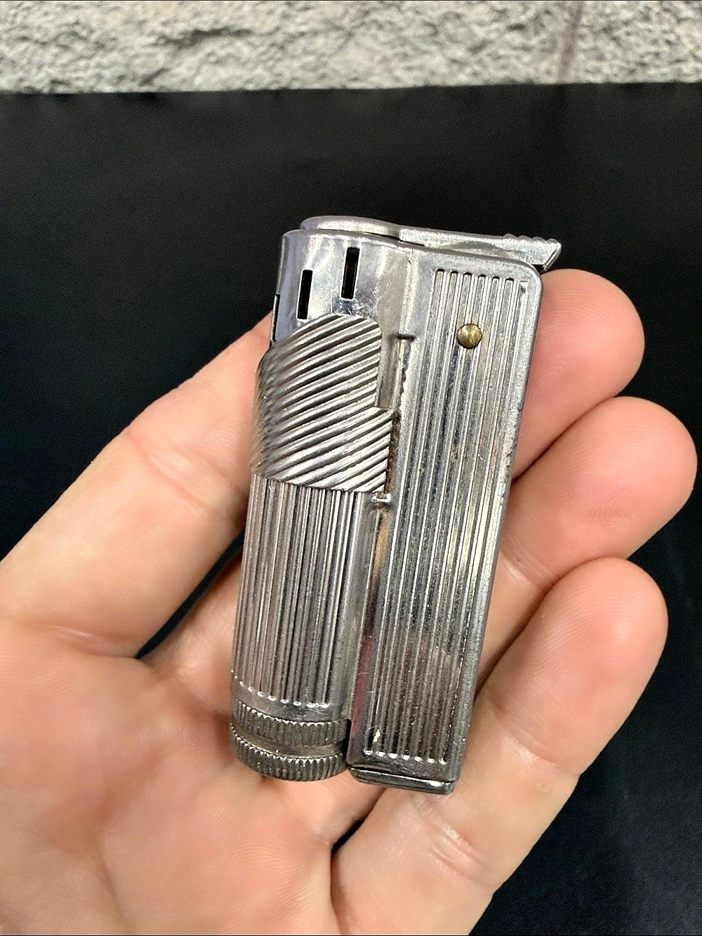 Vintage OPAL Standard CHAMP Petrol Lighter Austrian Patent Art Deco Ribbed Metal
